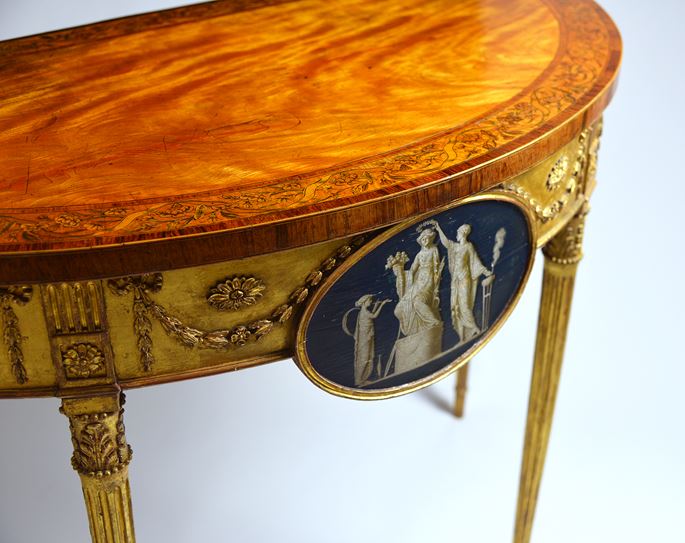 A George III Satinwood Marquetry Giltwood and Composition Demi-Line Side Table  | MasterArt